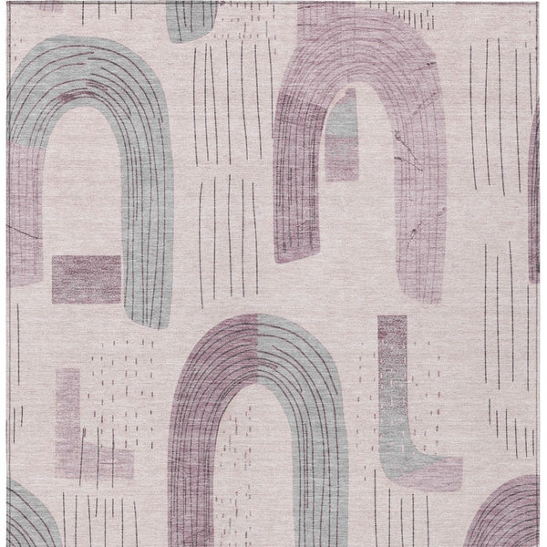 Homeroots 3' Stylish Geometric Washable Area Rug For Indoor And Outdoor Use - Durable And Stain Resistant Design Pink Polyester 618116