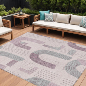 Homeroots 3' Stylish Geometric Washable Area Rug For Indoor And Outdoor Use - Durable And Stain Resistant Design Pink Polyester 618116
