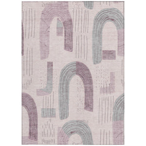 Homeroots 3' Stylish Geometric Washable Area Rug For Indoor And Outdoor Use - Durable And Stain Resistant Design Pink Polyester 618117