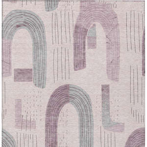 Homeroots 3' Stylish Geometric Washable Area Rug For Indoor And Outdoor Use - Durable And Stain Resistant Design Pink Polyester 618117