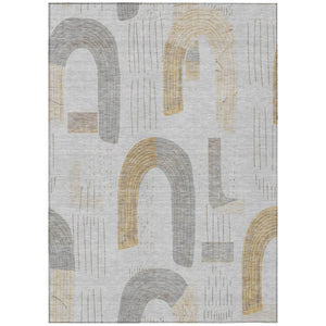 HomeRoots 5' Contemporary Silver and Gold Geometric Indoor Outdoor Area Rug - Stylish, Washable, Durable Design 8' X 10' 618121