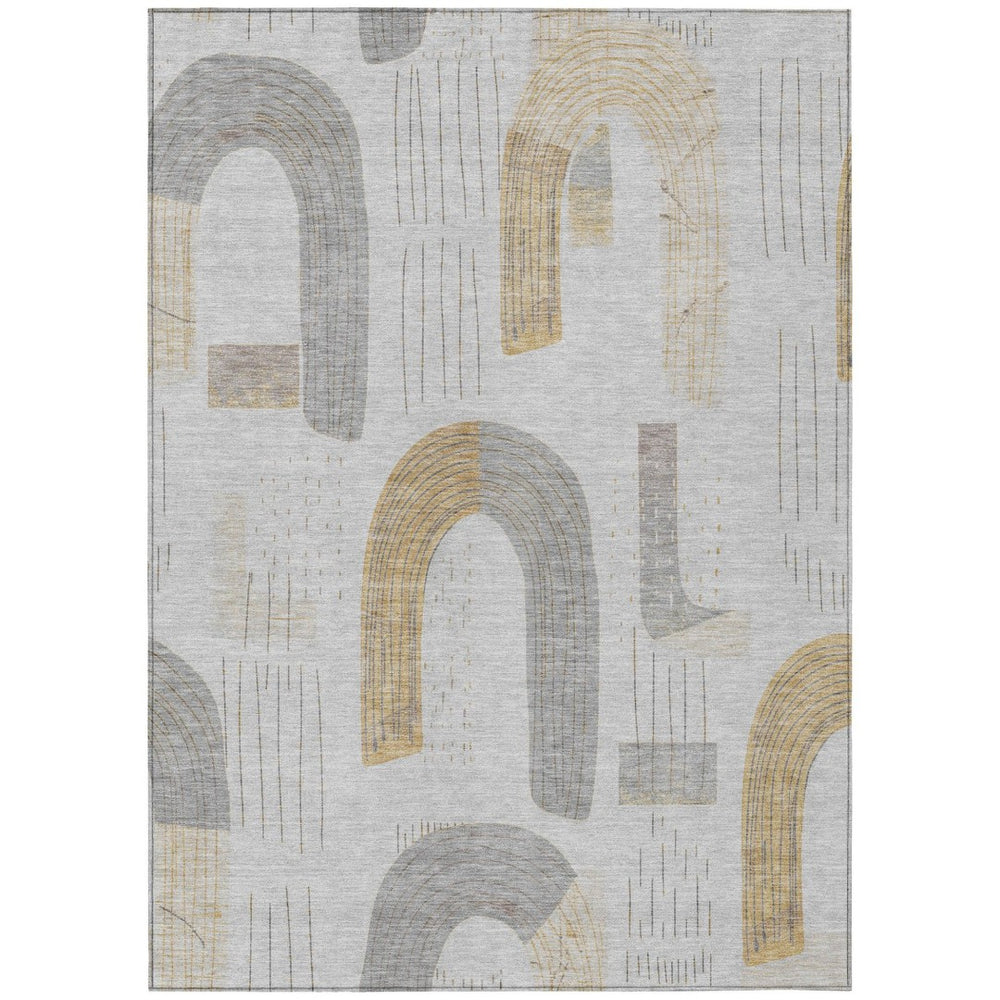 HomeRoots 5' Contemporary Silver and Gold Geometric Indoor Outdoor Area Rug - Stylish, Washable, Durable Design 10' X 14' 618123