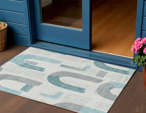 Homeroots 3' Stylish Geometric Washable Area Rug For Indoor And Outdoor Use - Durable And Stain Resistant Design Teal Polyester 618124