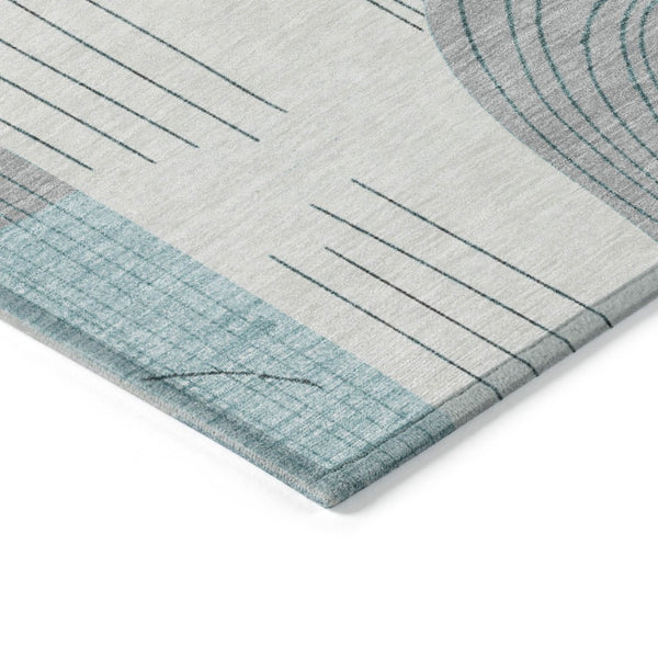 Homeroots 3' Stylish Geometric Washable Area Rug For Indoor And Outdoor Use - Durable And Stain Resistant Design Teal Polyester 618124