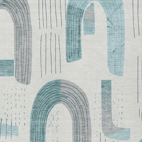 Homeroots 3' Stylish Geometric Washable Area Rug For Indoor And Outdoor Use - Durable And Stain Resistant Design Teal Polyester 618124