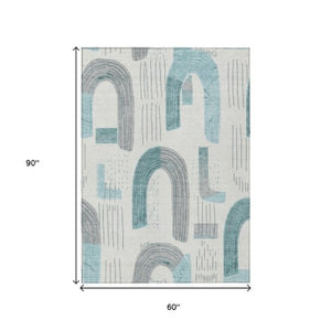 Homeroots 3' Stylish Geometric Washable Area Rug For Indoor And Outdoor Use - Durable And Stain Resistant Design Teal Polyester 618125