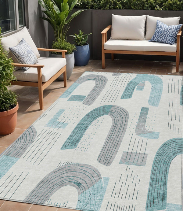 Homeroots 3' Stylish Geometric Washable Area Rug For Indoor And Outdoor Use - Durable And Stain Resistant Design Teal Polyester 618125