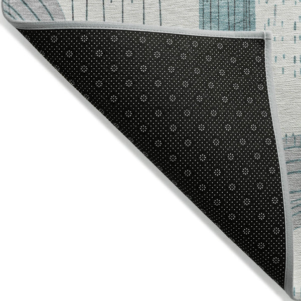 Homeroots 3' Stylish Geometric Washable Area Rug For Indoor And Outdoor Use - Durable And Stain Resistant Design Teal Polyester 618125