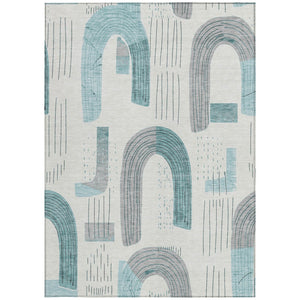 Homeroots 3' Stylish Geometric Washable Area Rug For Indoor And Outdoor Use - Durable And Stain Resistant Design Teal Polyester 618125