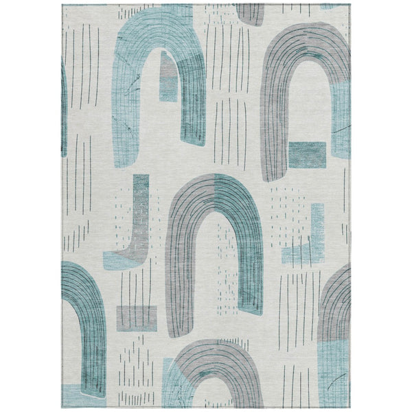 Homeroots 3' Stylish Geometric Washable Area Rug For Indoor And Outdoor Use - Durable And Stain Resistant Design Teal Polyester 618125
