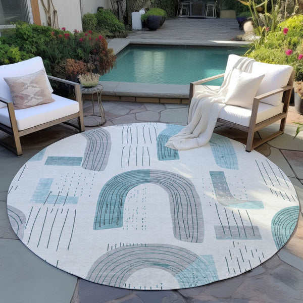 Homeroots 3' Stylish Geometric Washable Area Rug For Indoor And Outdoor Use - Durable And Stain Resistant Design Teal Polyester 618126