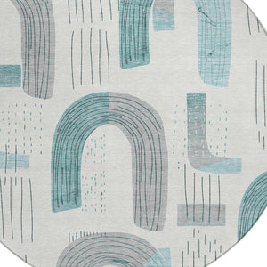 Homeroots 3' Stylish Geometric Washable Area Rug For Indoor And Outdoor Use - Durable And Stain Resistant Design Teal Polyester 618126