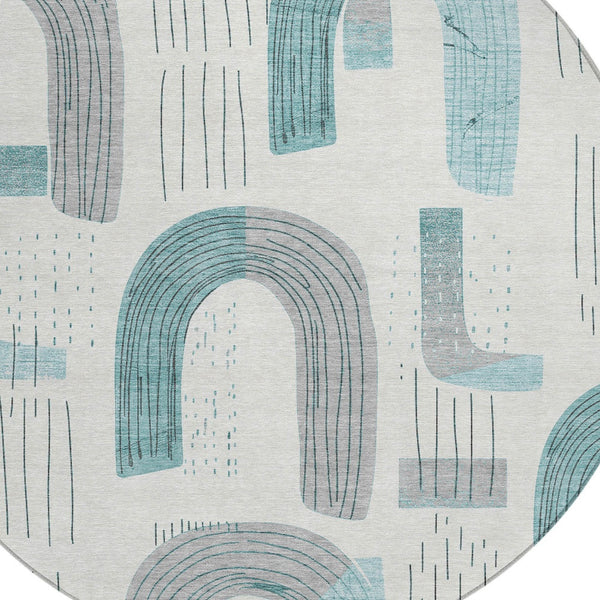 Homeroots 3' Stylish Geometric Washable Area Rug For Indoor And Outdoor Use - Durable And Stain Resistant Design Teal Polyester 618126