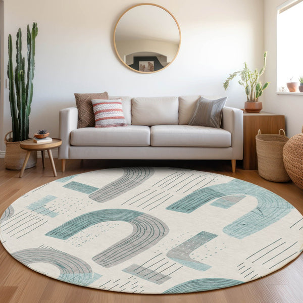 Homeroots 3' Stylish Geometric Washable Area Rug For Indoor And Outdoor Use - Durable And Stain Resistant Design Teal Polyester 618126
