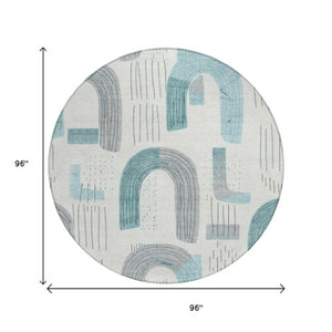 Homeroots 3' Stylish Geometric Washable Area Rug For Indoor And Outdoor Use - Durable And Stain Resistant Design Teal Polyester 618126