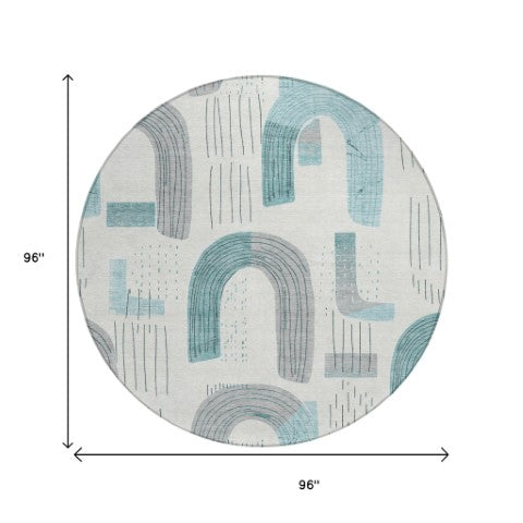 Homeroots 3' Stylish Geometric Washable Area Rug For Indoor And Outdoor Use - Durable And Stain Resistant Design Teal Polyester 618126