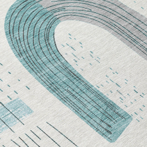 Homeroots 3' Stylish Geometric Washable Area Rug For Indoor And Outdoor Use - Durable And Stain Resistant Design Teal Polyester 618128