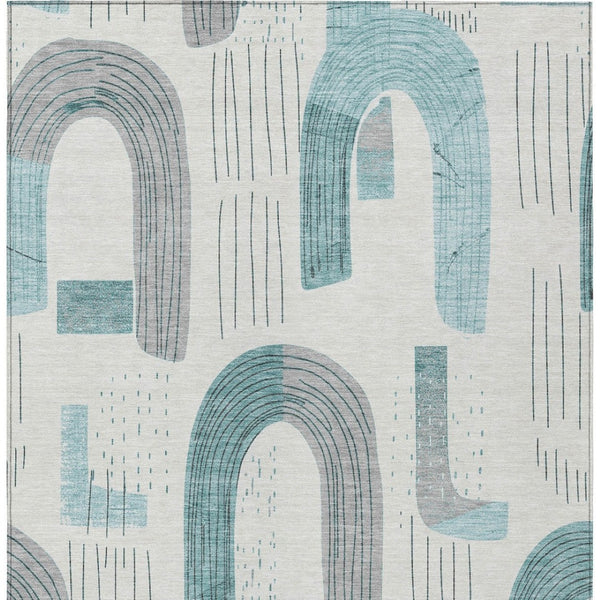 Homeroots 3' Stylish Geometric Washable Area Rug For Indoor And Outdoor Use - Durable And Stain Resistant Design Teal Polyester 618129