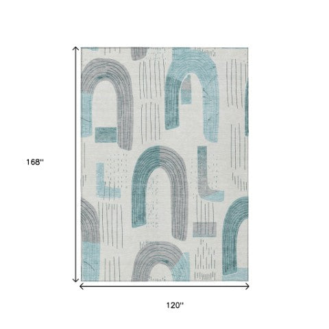 Homeroots 3' Stylish Geometric Washable Area Rug For Indoor And Outdoor Use - Durable And Stain Resistant Design Teal Polyester 618129