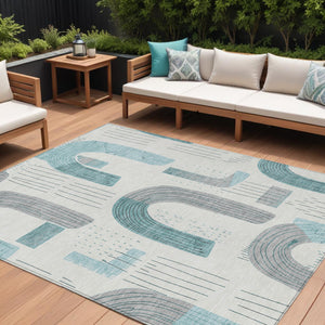 Homeroots 3' Stylish Geometric Washable Area Rug For Indoor And Outdoor Use - Durable And Stain Resistant Design Teal Polyester 618129