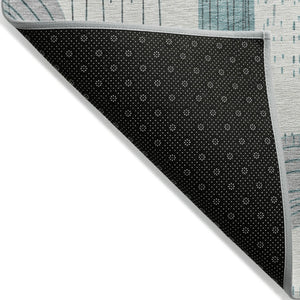 Homeroots 3' Stylish Geometric Washable Area Rug For Indoor And Outdoor Use - Durable And Stain Resistant Design Teal Polyester 618129