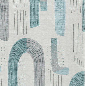 Homeroots 3' Stylish Geometric Washable Area Rug For Indoor And Outdoor Use - Durable And Stain Resistant Design Teal Polyester 618129