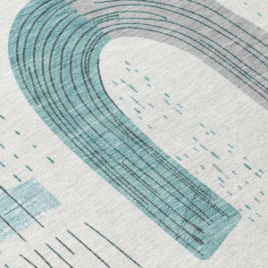 Homeroots 3' Stylish Geometric Washable Area Rug For Indoor And Outdoor Use - Durable And Stain Resistant Design Teal Polyester 618129