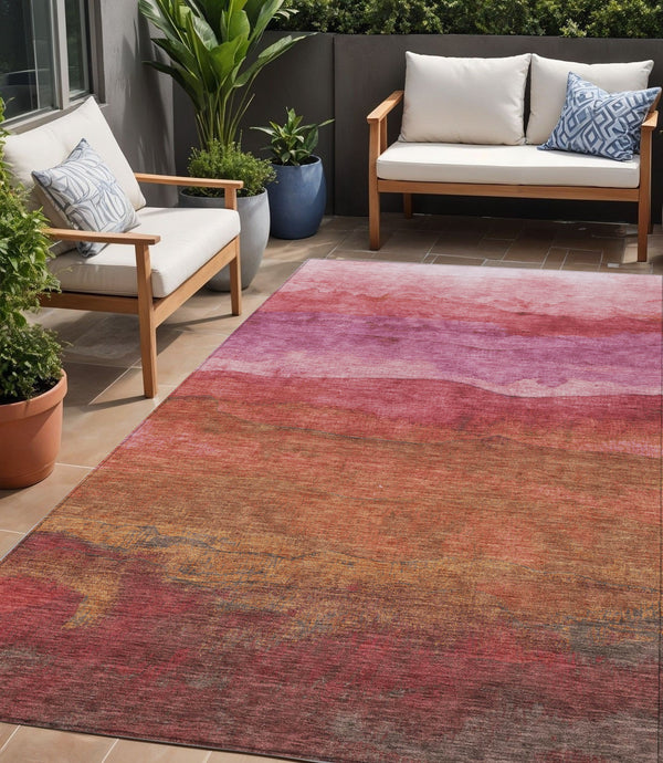 Homeroots 3' Abstract Washable Area Rug - Stylish Blush Mauve & Rust Design For Indoor & Outdoor Spaces Blush Polyester 618131