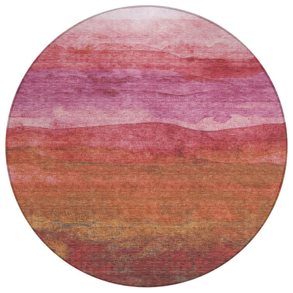 HomeRoots 5' Stylish Blush Mauve and Rust Abstract Area Rug - Durable, Washable, Perfect for Indoor/Outdoor Use 8' Round 618132