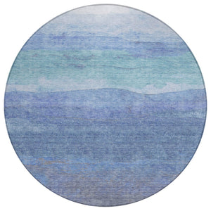 HomeRoots 5' Abstract Blue Teal Area Rug - Washable, Stain-Resistant, Ideal for Indoor & Outdoor Spaces 8' Round 618138