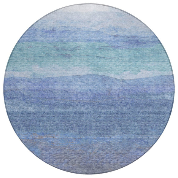 HomeRoots 5' Abstract Blue Teal Area Rug - Washable, Stain-Resistant, Ideal for Indoor & Outdoor Spaces 8' Round 618138