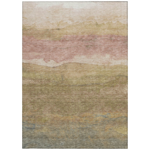 Homeroots 3' Abstract Washable Area Rug - Stylish Blush Mauve & Rust Design For Indoor & Outdoor Spaces Tan Polyester 618154