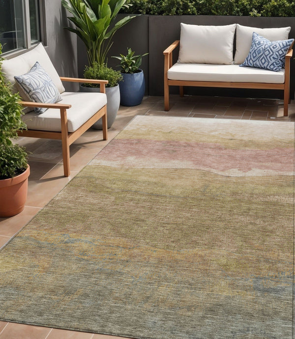 Homeroots 3' Abstract Washable Area Rug - Stylish Blush Mauve & Rust Design For Indoor & Outdoor Spaces Tan Polyester 618155