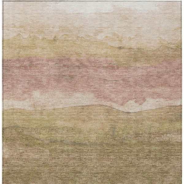 Homeroots 3' Abstract Washable Area Rug - Stylish Blush Mauve & Rust Design For Indoor & Outdoor Spaces Tan Polyester 618155