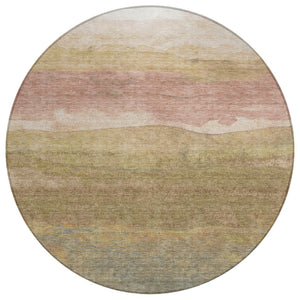 HomeRoots 5' Tan and Beige Abstract Area Rug – Stylish Washable Design for Indoor and Outdoor Versatility 8' Round 618156