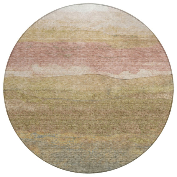 HomeRoots 5' Tan and Beige Abstract Area Rug – Stylish Washable Design for Indoor and Outdoor Versatility 8' Round 618156