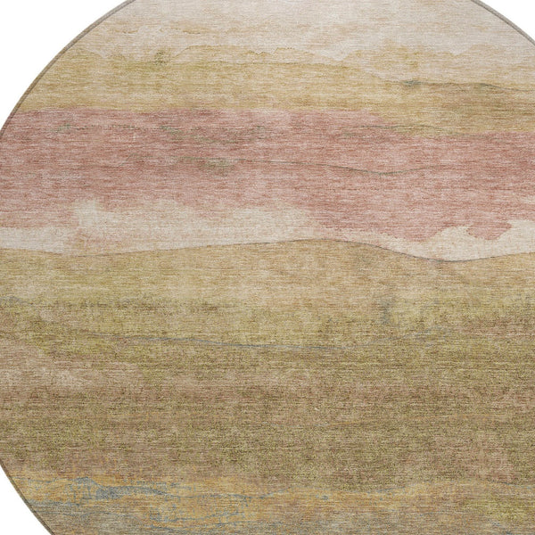 Homeroots 3' Abstract Washable Area Rug - Stylish Blush Mauve & Rust Design For Indoor & Outdoor Spaces Tan Polyester 618156
