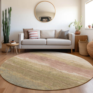 Homeroots 3' Abstract Washable Area Rug - Stylish Blush Mauve & Rust Design For Indoor & Outdoor Spaces Tan Polyester 618156