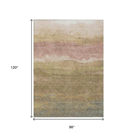 Homeroots 3' Abstract Washable Area Rug - Stylish Blush Mauve & Rust Design For Indoor & Outdoor Spaces Tan Polyester 618157