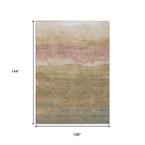 Homeroots 3' Abstract Washable Area Rug - Stylish Blush Mauve & Rust Design For Indoor & Outdoor Spaces Tan Polyester 618158