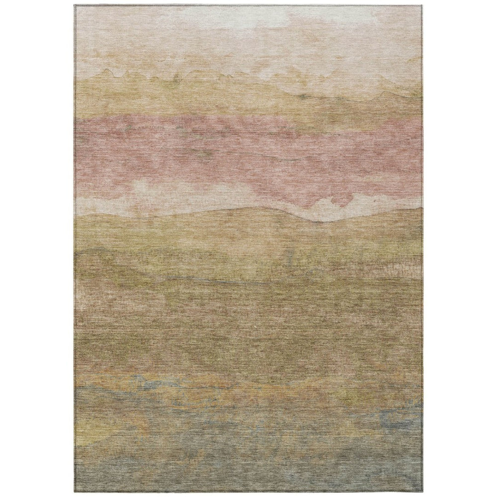 HomeRoots 5' Tan and Beige Abstract Area Rug – Stylish Washable Design for Indoor and Outdoor Versatility 10' X 14' 618159