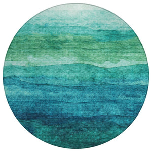 HomeRoots 5' Teal Blue and Green Abstract Area Rug - Stylish, Washable Indoor/Outdoor Decor for Any Space 8' Round 618162