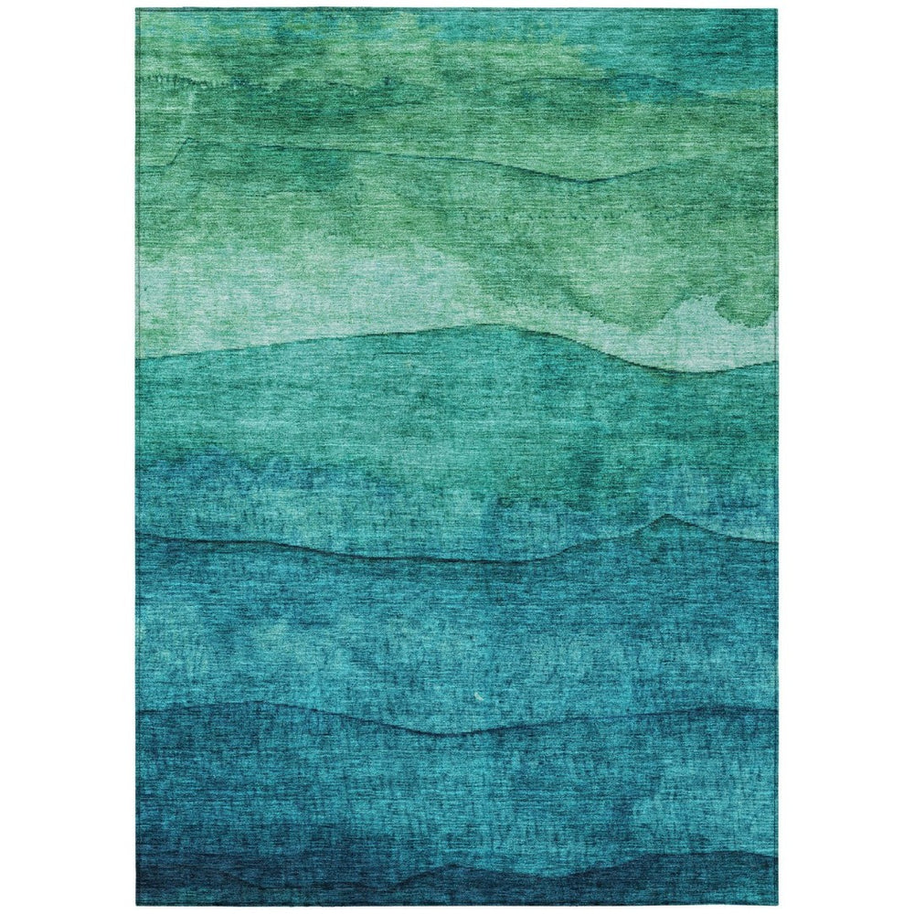 HomeRoots 5' Teal Blue and Green Abstract Area Rug - Stylish, Washable Indoor/Outdoor Decor for Any Space 10' X 14' 618165