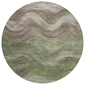 HomeRoots 5' Washable Area Rug - Modern Green and Taupe Abstract Design for Indoor and Outdoor Spaces 8' Round 618168
