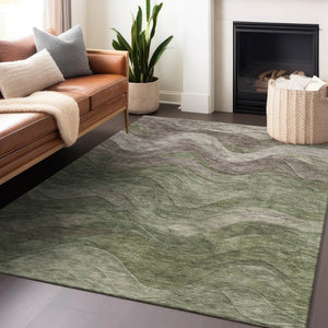 Homeroots 3' Abstract Washable Indoor Outdoor Area Rug - Stylish, Durable, Stain-resistant For Any Space! Green Polyester 618169