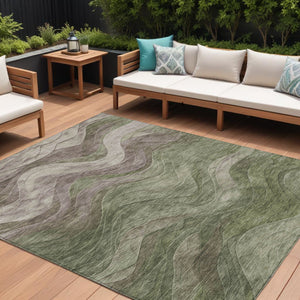 Homeroots 3' Abstract Washable Indoor Outdoor Area Rug - Stylish, Durable, Stain-resistant For Any Space! Green Polyester 618170