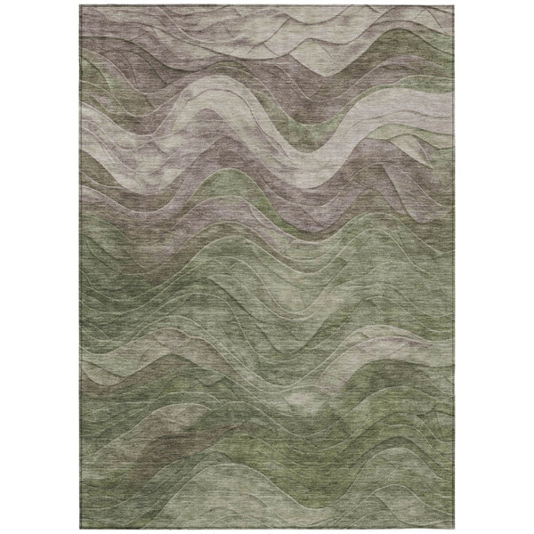 HomeRoots 5' Washable Area Rug - Modern Green and Taupe Abstract Design for Indoor and Outdoor Spaces 9' X 12' 618170