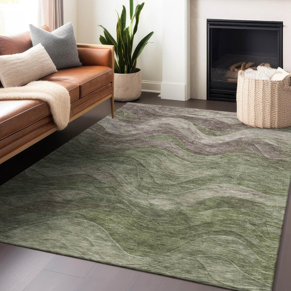 Homeroots 3' Abstract Washable Indoor Outdoor Area Rug - Stylish, Durable, Stain-resistant For Any Space! Green Polyester 618170