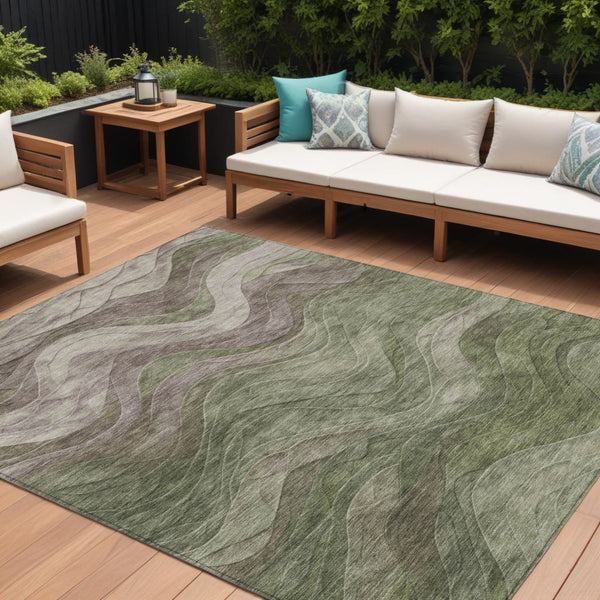 Homeroots 3' Abstract Washable Indoor Outdoor Area Rug - Stylish, Durable, Stain-resistant For Any Space! Green Polyester 618171