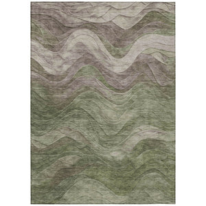 HomeRoots 5' Washable Area Rug - Modern Green and Taupe Abstract Design for Indoor and Outdoor Spaces 10' X 14' 618171